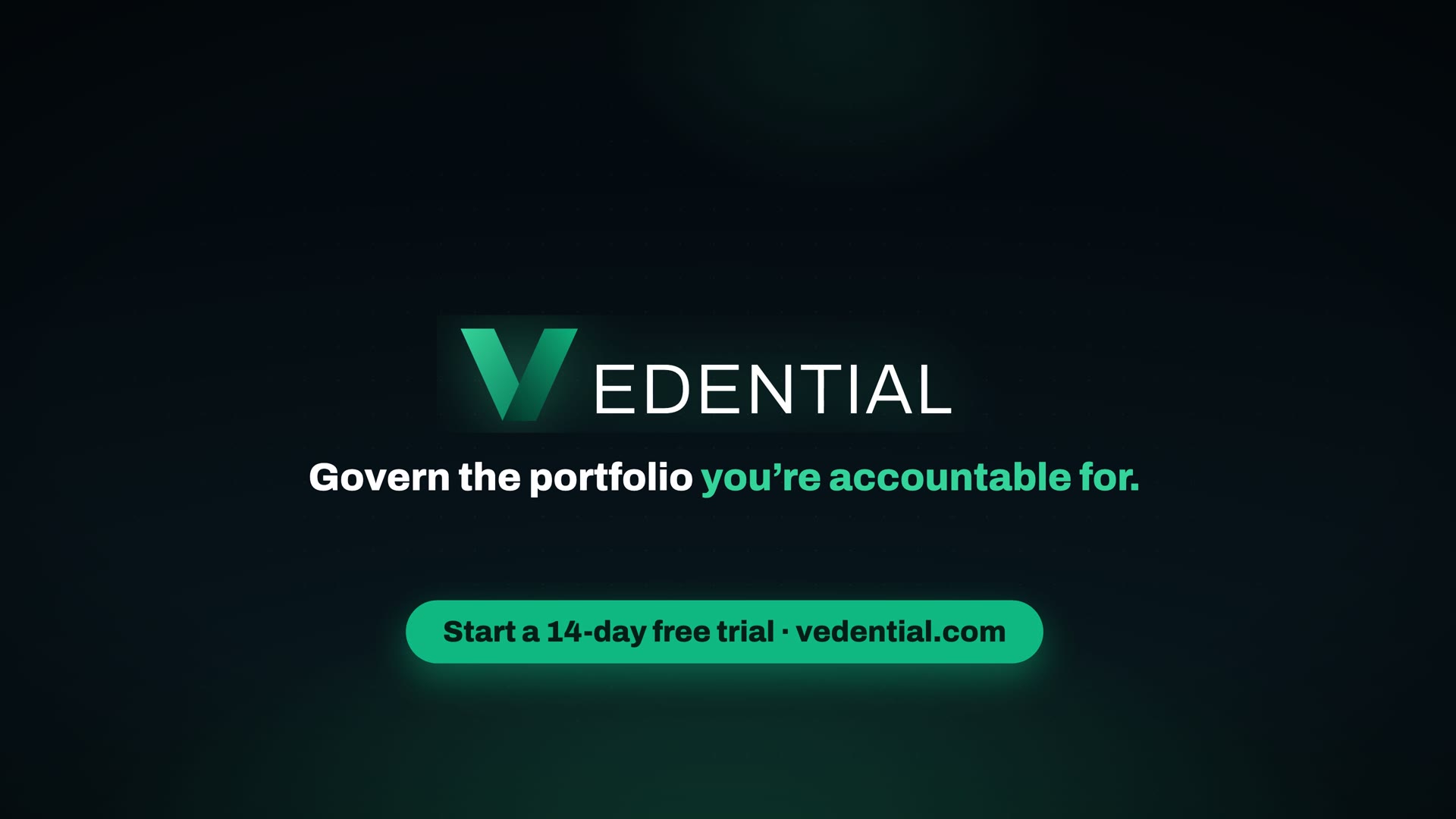 Vedential in fifty seconds: three spreadsheets and three answers become one place — plan, track, govern, report, with AI that drafts and a person who approves